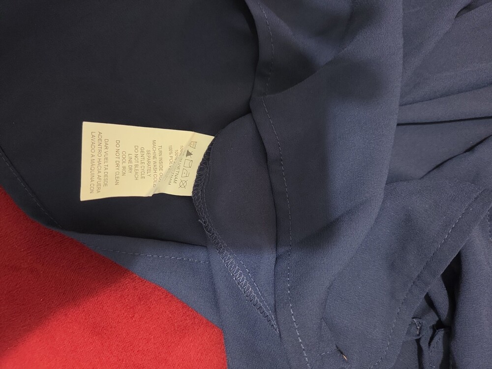 Michael Kors Blouse XL Navy Blue Zip Front Roll Tab Sleeve Shirt Gently Used - Picture 12 of 16